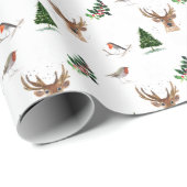 ロビンバードウッドランドスタグシカの水彩模様 ラッピングペーパー (ロールコーナー)