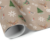 ロビンバードウッドランドスタグシカの水彩模様 ラッピングペーパー (ロールコーナー)