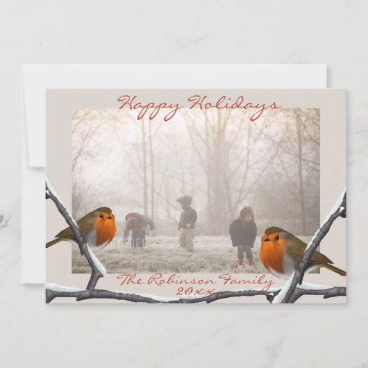 ロビンバードオーバーレイクリスマスホリデーフォトカード シーズンカード (正面)