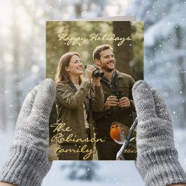 ロビンバードハッピーホリデーズフォトフォイル折り畳みカード 箔シーズンカード