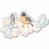 ロビンバードママとベビー夏の花付き雛 シール (正面)