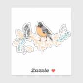 ロビンバードママとベビー夏の花付き雛 シール (シート)