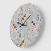 ロビンバードママ&ベビーの夏の花 ラージ壁時計 (傾斜)