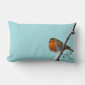 ロビンバードライトティール（緑がかった色）モノグラムの腰枕 ランバークッション (正面)