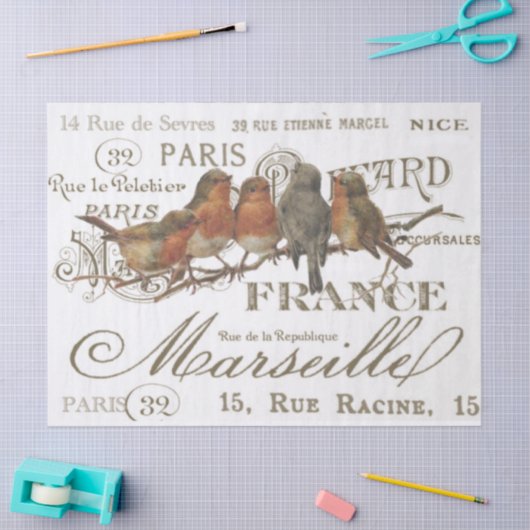 ロビンバードヴィンテージフランスのシティ名の切り離し 薄葉紙 (クラフト)