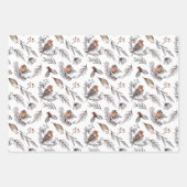 ロビンバード冬林の緑のクリスマス ラッピングペーパーシート (正面)