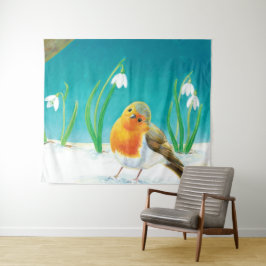 ロビンバード&スノードロップイラストレーション タペストリー