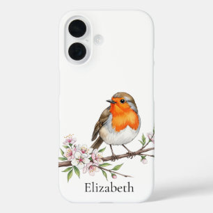 ロビンバードon flower branchかわいいパーソナライズされた鳥 iPhone 16ケース