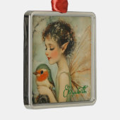 ロビンパーソナライズされたとヴィンテージのクリスマスの妖精 メタルオーナメント (右)