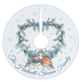 ロビンファミリー&クリスマスリーフ ブラッシュドポリエステルツリースカート