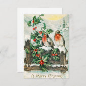 ロビン付きヴィンテージクリスマスポストカード 招待状 (正面/裏面)