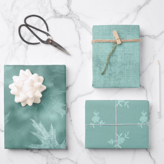 ロビン卵グリーンリーフリネン（実際のリネンではない） ラッピングペーパーシート (正面)