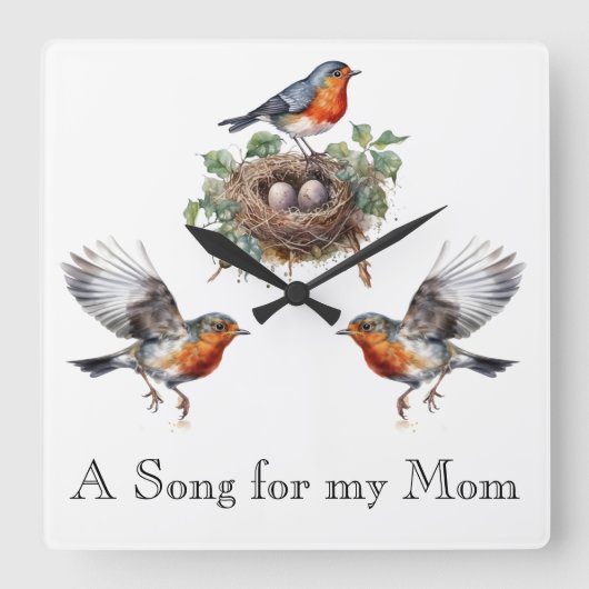 ロビン鳥の壁時計 スクエア壁時計 (正面)