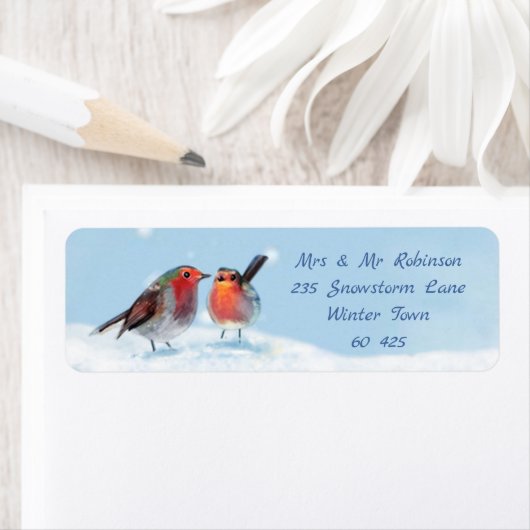 ロビン2つ、雪 ラベル (インサイチュ)