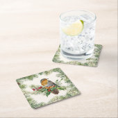 ロビン・ホリー・パイン・クリスマス スクエアペーパーコースター (インサイチュ)