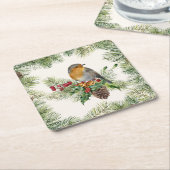 ロビン・ホリー・パイン・クリスマス スクエアペーパーコースター (アングル)