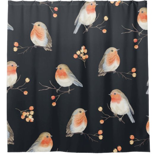 ロビン、ローワンの果実、冬の水の色のパターン。 シャワーカーテン (正面)