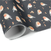 ロビン、ローワンの果実、冬の水の色のパターン。 ラッピングペーパー (ロールコーナー)