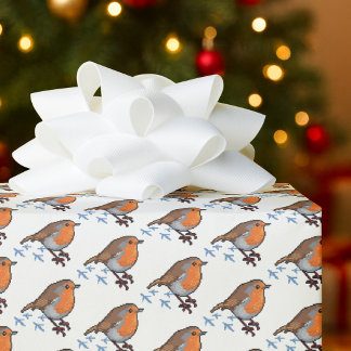ロビン 冬の光景 ビジーな クリスマスのパターン ラッピングペーパー