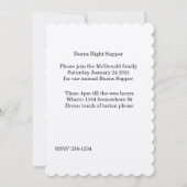 ロビー・バーンズカジュアルディナー招待 招待状 (裏面)