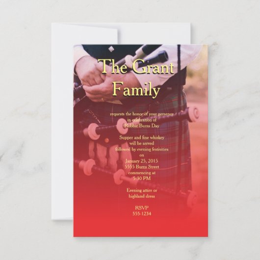 ロビー・バーンズ・スコットランドセンチメンタルパーティの招待状 招待状 (正面)