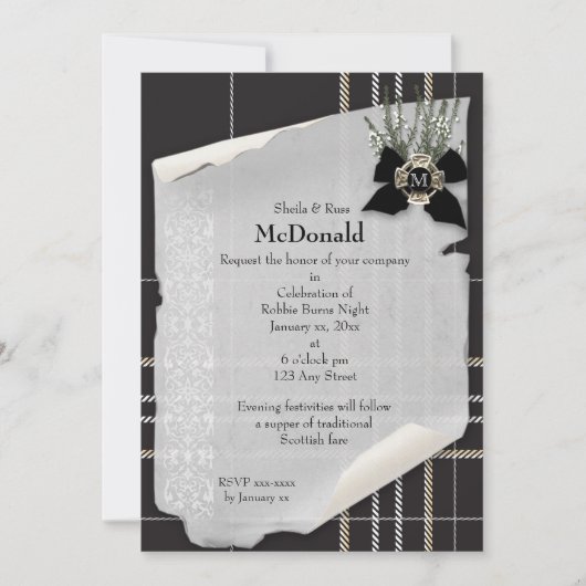 ロビー・バーンズ・ブラックタータンチェック 招待状 (正面)