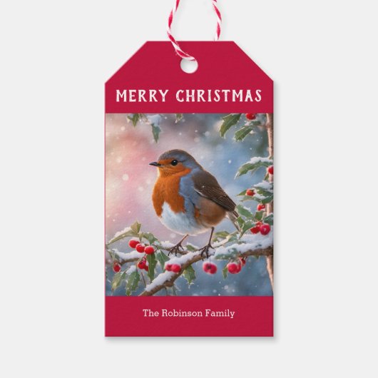 ロビ伝統的ンかわいい水色メリークリスマス ギフトタグ (正面)