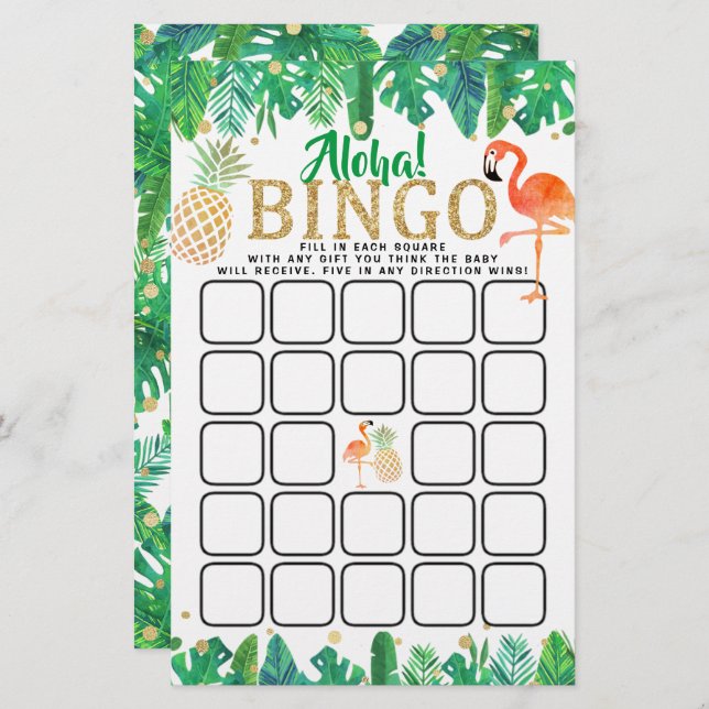 ロピカル夏のビーチルアウ（ハワイ式宴会）男の子赤ちゃんシャワービンゴ (正面/裏面)