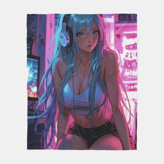 ロフィゲーマーガール | チルアニメエステティック フリースブランケット (正面)
