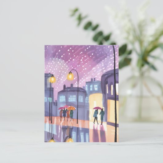 ロフィレインウォーク | 市カラフル電灯の水彩 ポストカード (スタンド正面)