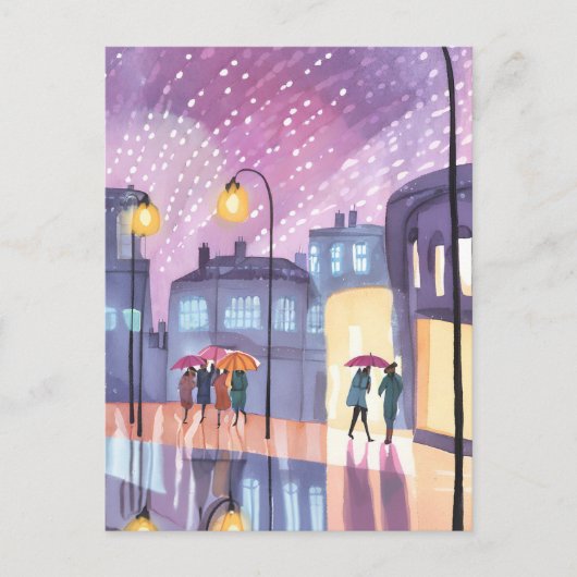 ロフィレインウォーク | 市カラフル電灯の水彩 ポストカード (正面)