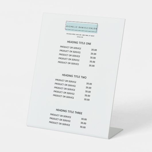 ロフェミニンゴ |ブルーサロンスパ価格表 台座サイン (正面)