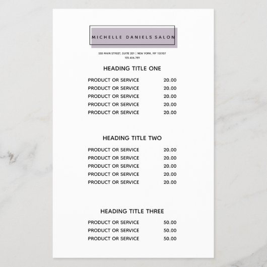 ロフェミニンゴ |ラベンダー |スパ価格とサービス チラシ (正面)