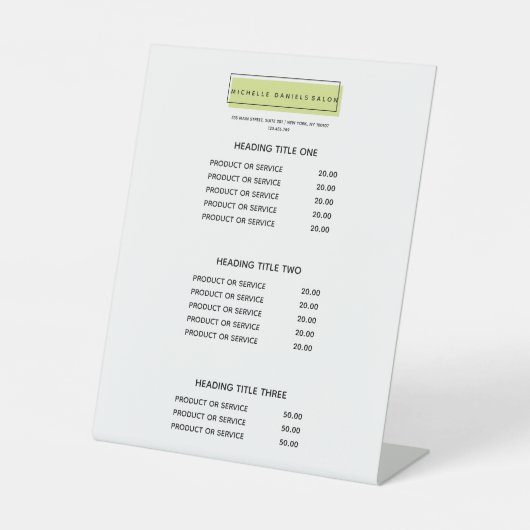 ロフェミニンゴ |緑 |サロンスパ価格表 台座サイン (正面)