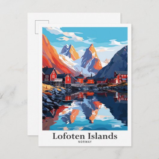 ロフォテンアイランズノルウェーヴィンテージトラベルイラストレーション ポストカード (正面/裏面)