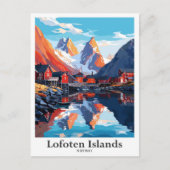 ロフォテンアイランズノルウェーヴィンテージトラベルイラストレーション ポストカード (正面)