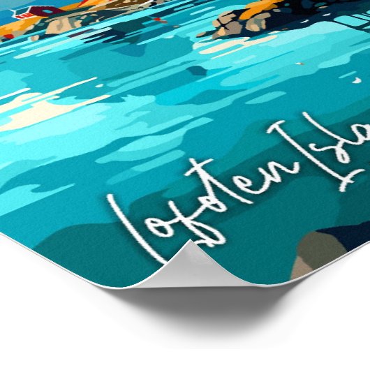 ロフォテンアイランズノルウェーヴィンテージ旅行イラストレーション ポスター (角)