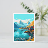 ロフォテンアイランズノルウェーヴィンテージ旅行イラストレーション ポストカード (スタンド正面)