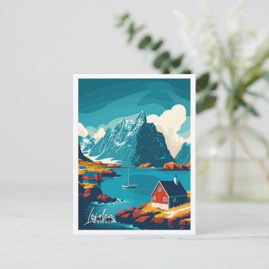 ロフォテンノルウェーアートヴィンテージトラベルイラストレーション ポストカード (スタンド正面)