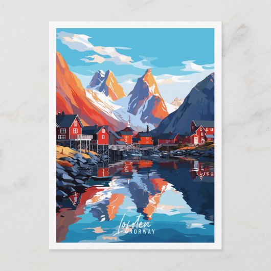 ロフォテンノルウェーヴィンテージ旅行イラストレーション ポストカード (正面)