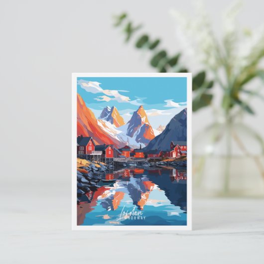 ロフォテンノルウェーヴィンテージ旅行イラストレーション ポストカード (スタンド正面)