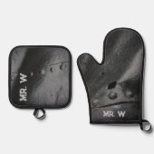 ロフトスタイルミニマリストブラックメタル 鍋つかみ&鍋敷きセット (正面)