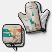 ロフトスタイル絵を描旧レンガ壁 鍋つかみ&鍋敷きセット (正面/裏面)