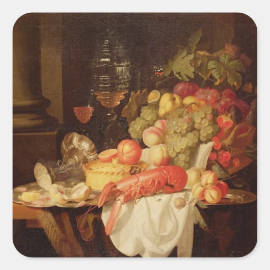 ロブスターが付いている静物画 スクエアシール (正面)