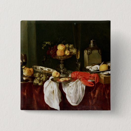 ロブスターが付いている静物画 缶バッジ (正面)