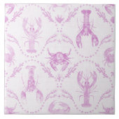 ロブスターとカニの淡いピンクのプリッピーな保育園 タイル (正面)
