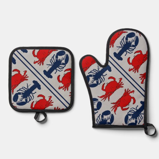 ロブスターとカニ甲殻類シーフード 鍋つかみ&鍋敷きセット (正面)