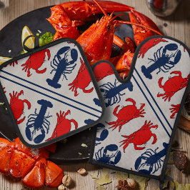 ロブスターとカニ甲殻類シーフード 鍋つかみ&鍋敷きセット