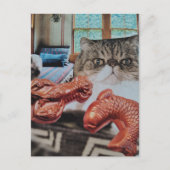 ロブスターと魚のコラージュを持つかわいい子猫 ポストカード (正面)
