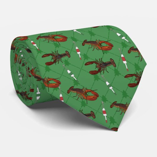 ロブスターと魚釣りブイの緑のクリスマス ネクタイ (ロール)
